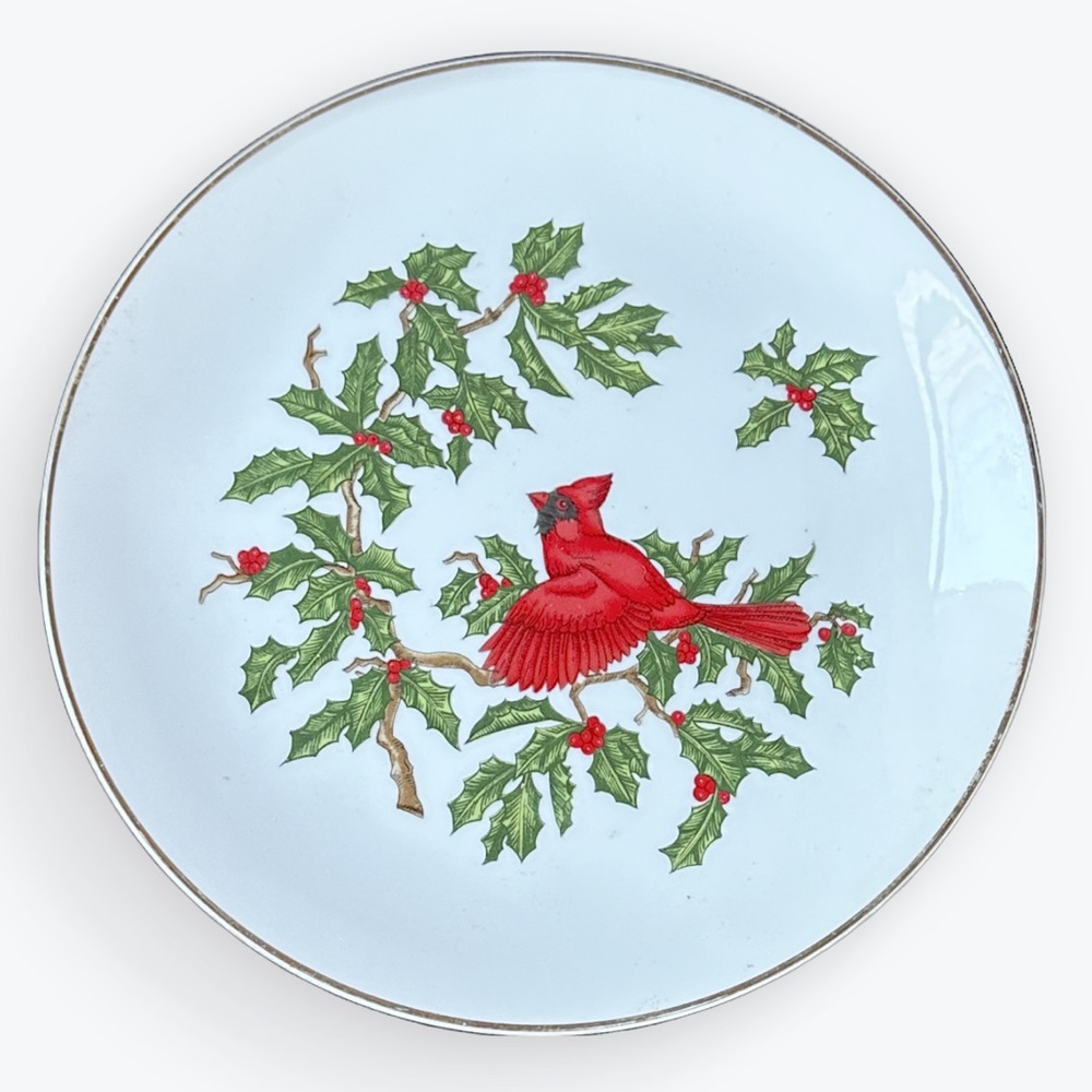 Lefton Hand-Painted Cardinal Gold Rimmed Salad Plate ~ 8.25”